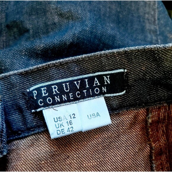 Peruvian Connection Copper Brown Pencil Skirt Denim size 12 Career Classic - Picture 2 of 5